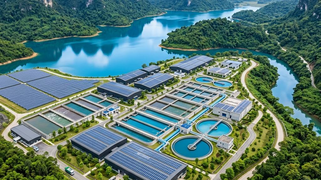 Toàn cảnh phân khu xử lý nước mới được khánh thành của Nhà máy nước Thủy Long.
