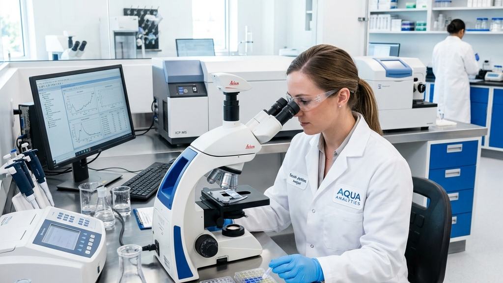Chuyên viên phòng Lab đang tiến hành phân tích các mẫu nước tại Nhà máy nước Thủy Long.